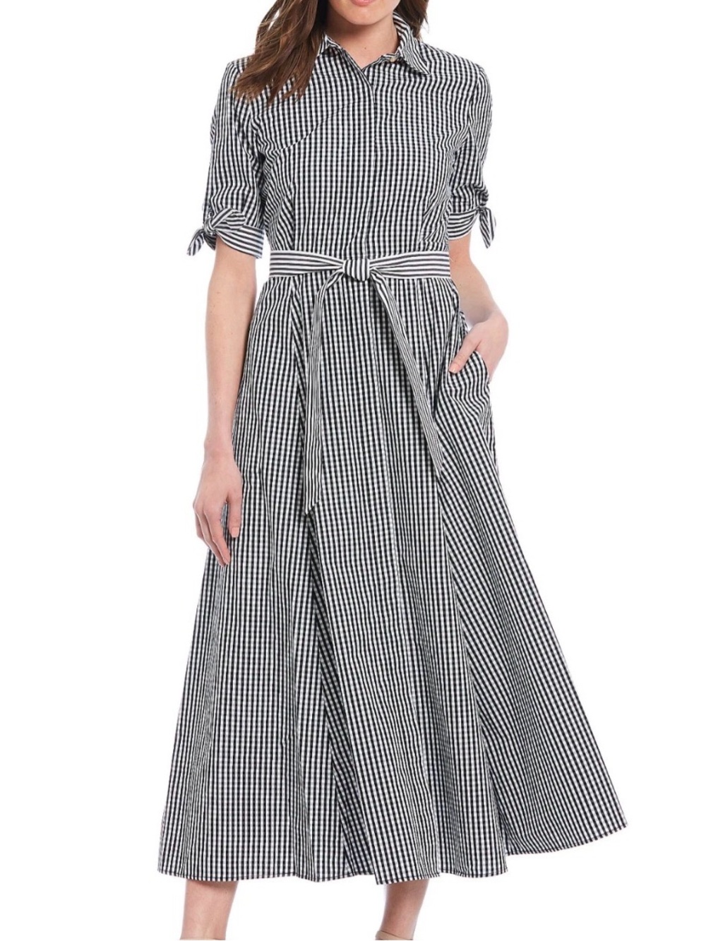NWOT Calvin Klein Navy and White Gingham Maxi Shirt Dress- sz 4